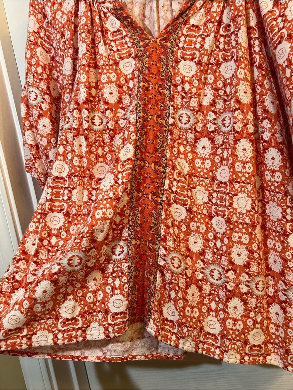 🦋 Women's Floral linen blend Peasant Tunic Top by Hester & orchid size large - Picture 3 of 5